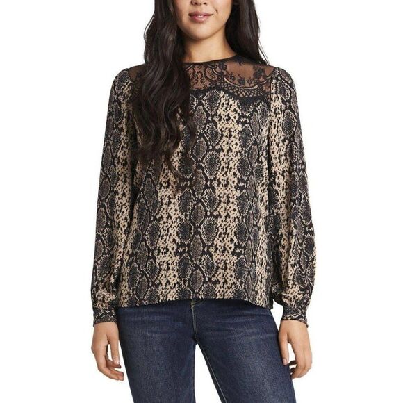 ‎Vince Camuto Blouse Top Medium Black Brown Snake - Picture 7 of 9